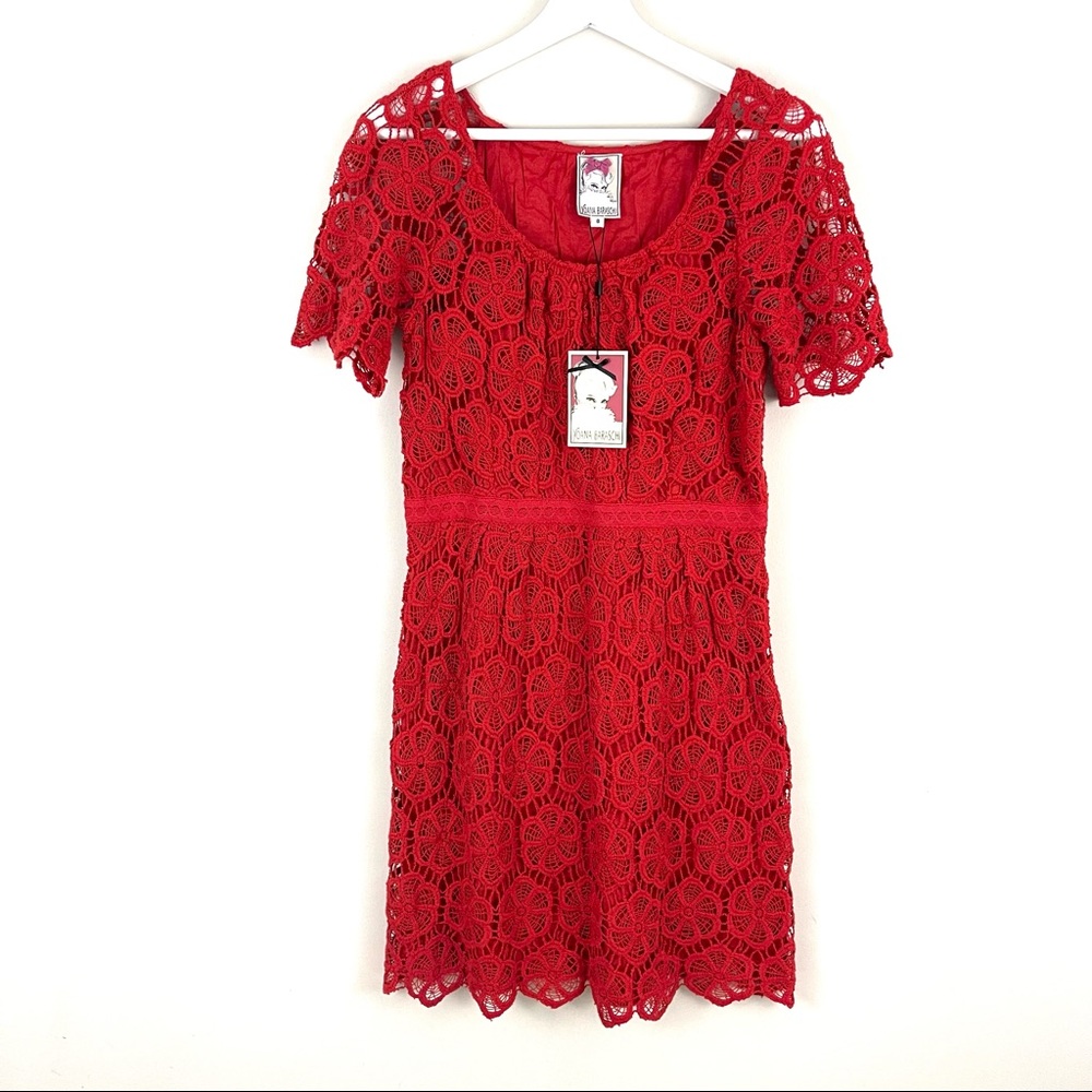 Anthro Yoana Baraschi Red Floral Lace Mini Dress